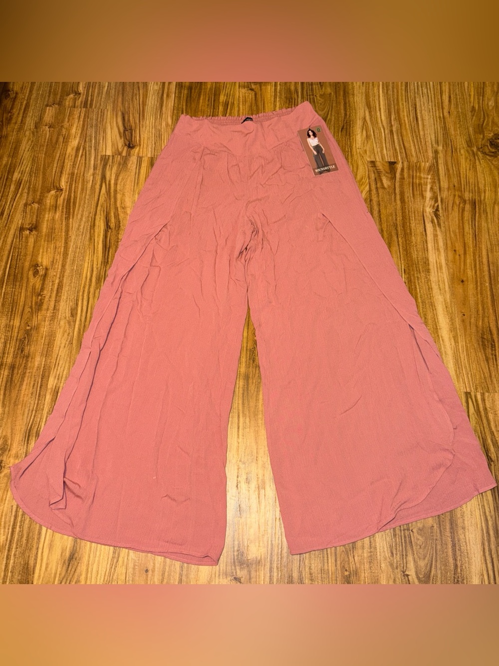 Sound Style women large 12 14 Wide Leg Palazzo Pants dusty rose Pink split NWT